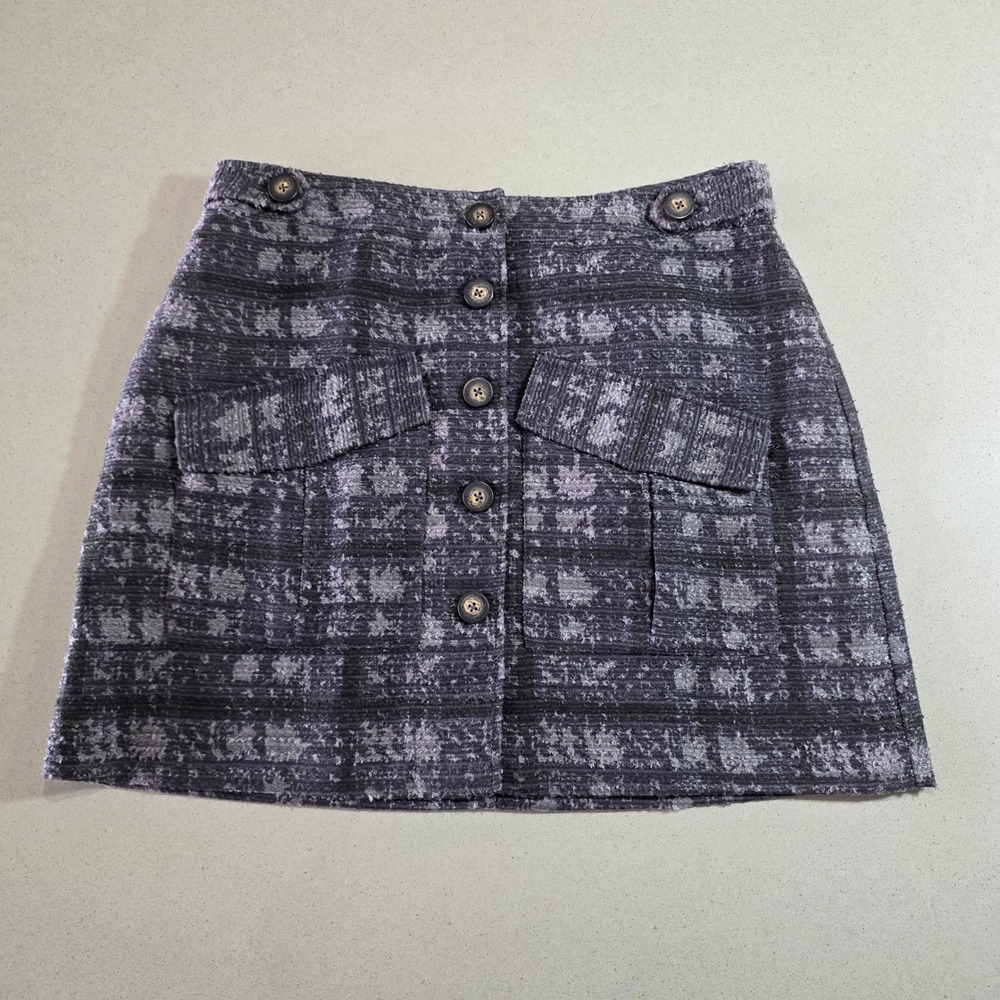 Rachel Rachel Roy Gray Tweed Button Front Mini Skirt Size 14 Pockets
